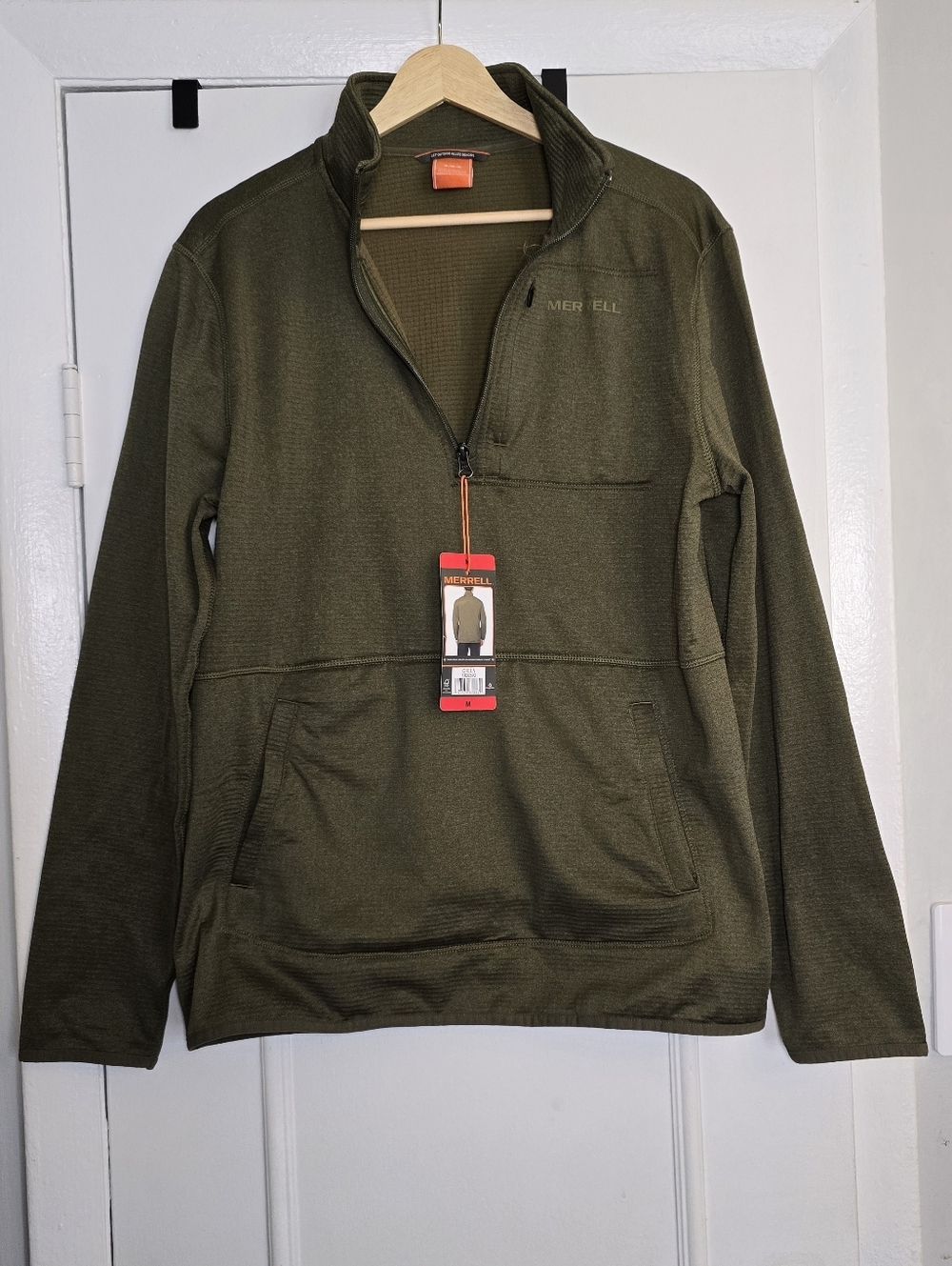 Merrell Men's Grid Fleece 1/4 Zip Pullover Quarter Zip Olive Green Size M NWT